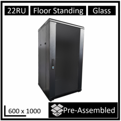 LDR Assembled 22U Server Rack Cabinet (L600mm x W1000mm x H1070mm), Glass Door,1x 8-Port PDU, 1x 4-Way Fan, 2x Fixed Shelves 