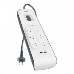 Belkin SurgePlus 6-Outlet Surge Protector With 2x USB Port 2.4 Amp (BSV604au2M) - Heavy Duty 2M Power Cord, 650 Joules, $3000