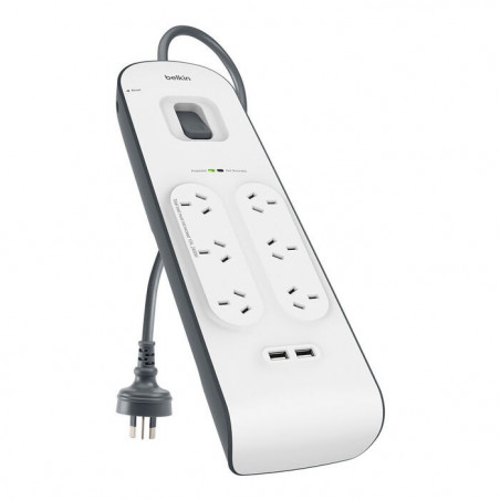 Belkin SurgePlus 6-Outlet Surge Protector With 2x USB Port 2.4 Amp (BSV604au2M) - Heavy Duty 2M Power Cord, 650 Joules, $3000