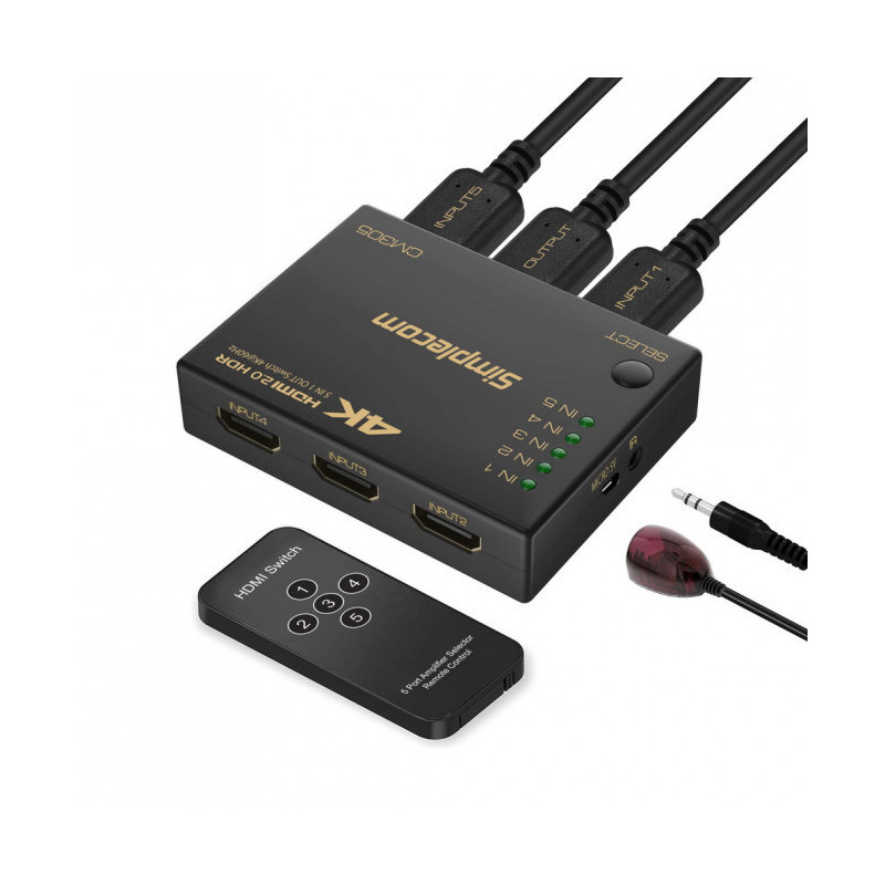 Simplecom CM305 Ultra HD 5 Way HDMI Switch 5 IN 1 OUT Splitter 4K@60Hz