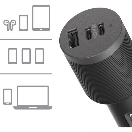 OtterBox 72W USB-C Triple Port Premium Pro Fast Car Charger - Black (78-80899),1x USB-A (12W), 2x USB-C (30W),Fast-Charging f