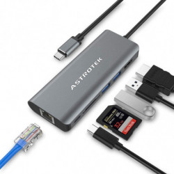 Astrotek USB-C Dock 6-in-1 Multiport Hub/Docking Station with 60W Power 1xHDMI 4K GLAN 2xUSB3.0 Card Reader for HP Lenovo Asu