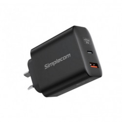 Simplecom CU265 Dual Port PD 65W GaN Fast Wall Charger USB-C   USB-A for Phone Laptop