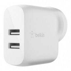 Belkin BoostCharge Dual USB-A Wall Charger 24W - White (WCB002auWH), 2xUSB-A (12W), Safe & Efficient, Apple, CEW $2500, 2 Yea