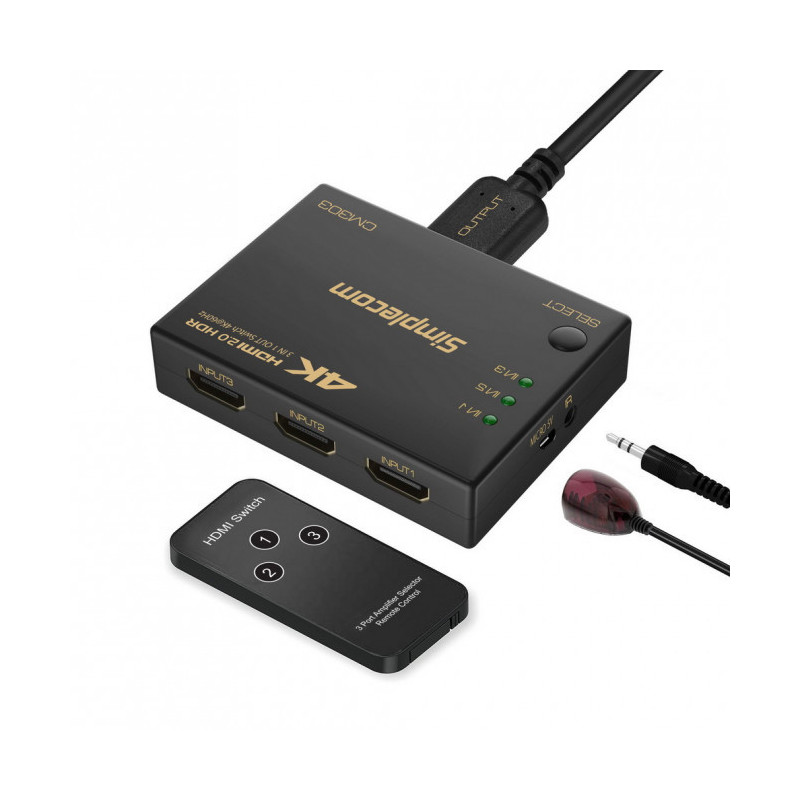 Simplecom CM303 Ultra HD 3 Way HDMI Switch 3 IN 1 OUT Splitter 4K@60Hz