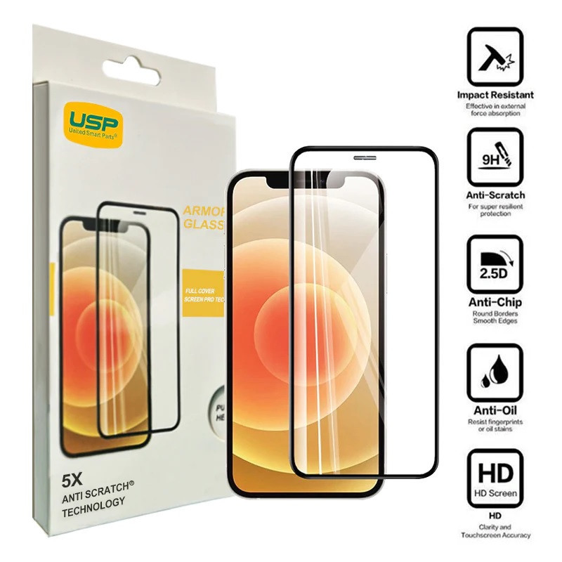 USP Apple iPhone 17e /  iPhone 16e / iPhone 14 / iPhone 13 Pro / iPhone 13 (6.1') Armor Glass Full Cover Screen Protector - 5