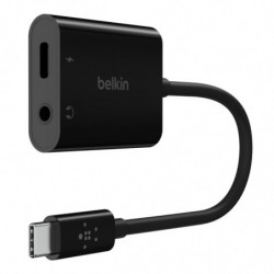 Belkin RockStar 3.5mm Audio   USB-C PD Charge Adapter - Black (NPA004btBK), 60W, Superior Audio, 2-in1 Solution, Apple iPhone