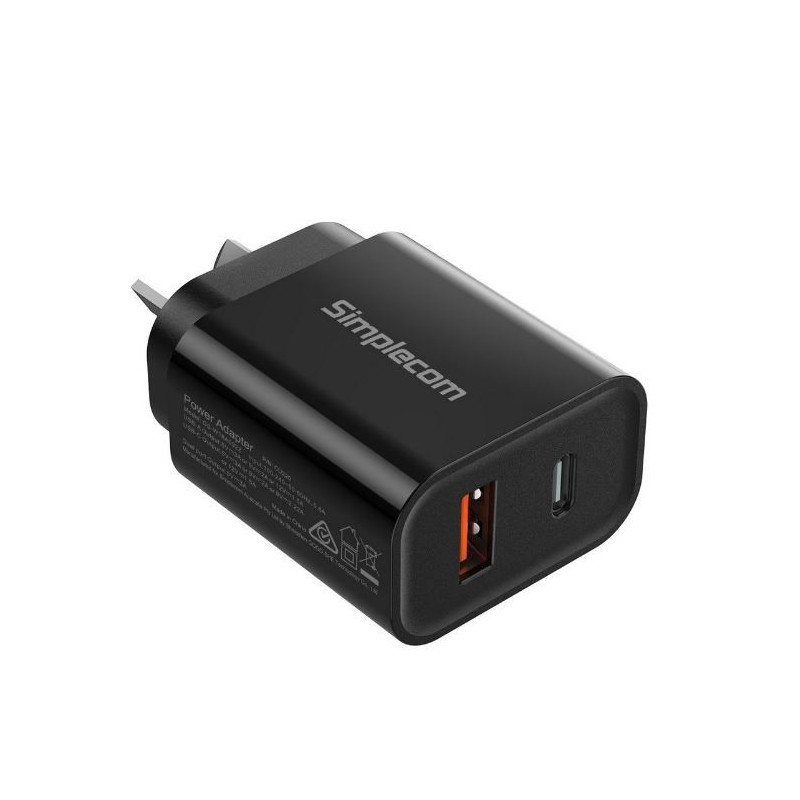 Simplecom CU220 Dual Port PD 20W Fast Wall Charger USB-C   USB-A for Phone Tablet