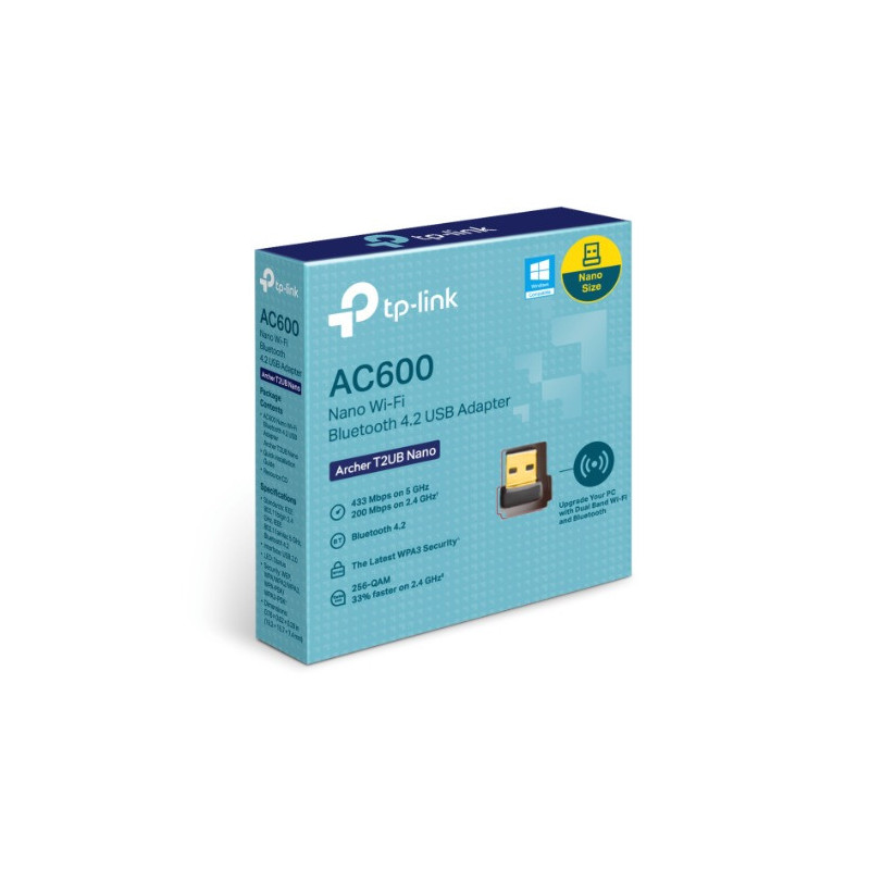 TP-Link AC600 Nano Wi-Fi Bluetooth 4.2 USB Adapter, Dual Band, Wireless, Bluetooth 4.2, Miniature Design, Easy Setup, WPA3 Se