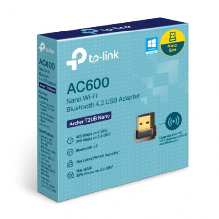 TP-Link AC600 Nano Wi-Fi Bluetooth 4.2 USB Adapter, Dual Band, Wireless, Bluetooth 4.2, Miniature Design, Easy Setup, WPA3 Se