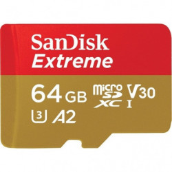 SanDisk Extreme microSDXC, SQXAH 64GB, V30, U3, C10, A2, UHS-I, 170MB/s R, 80MB/s W, 4x6, SD adaptor, Lifetime Limited, Actio