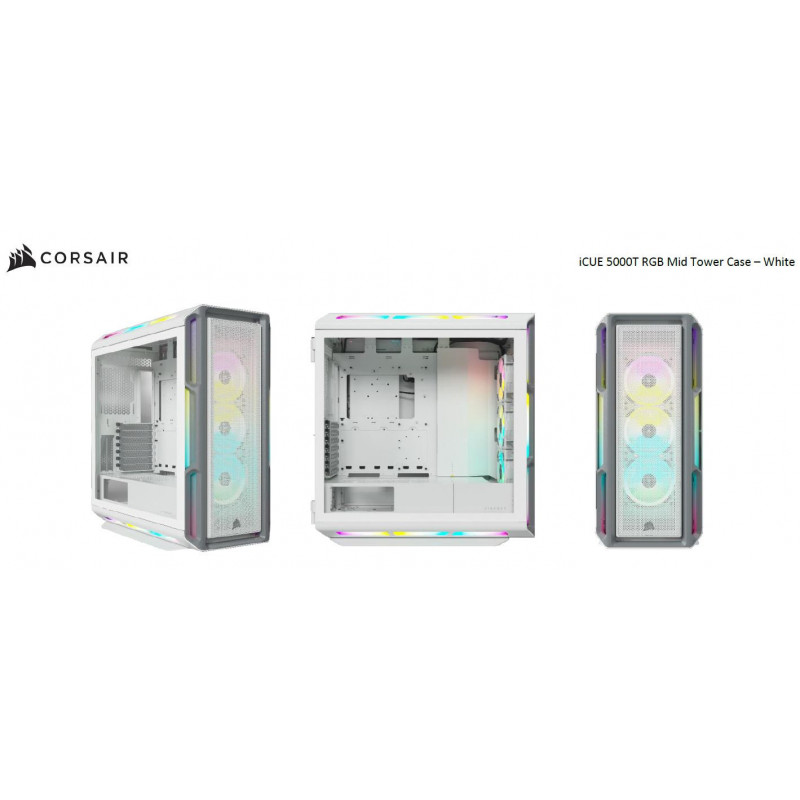 Corsair iCUE 5000T RGB ATX Mid-Tower Case, USB Type-C, 160 RGB LED, Rapid Route, Maximum Cooling, Tool Free Hinged Side Panel