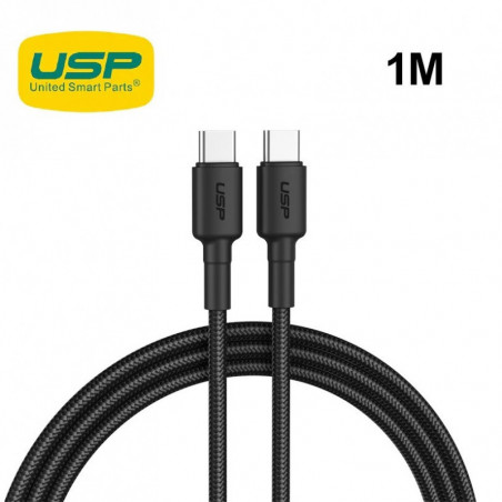 USP BoostUp Braided USB-C to USB-C Cable (1M) Black -3A Fast & Safe Charge,Samsung Galaxy,Apple iPhone,iPad,MacBook,Google,OP