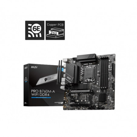 MSI PRO B760M-A WIFI DDR4 mATX Motherboard, 4x DDR4~128GB, 2x PCI-E x 16, 1x PCI-E x 1, 2x M.2, 4x SATA, 4x USB 3.2 , 2x USB 