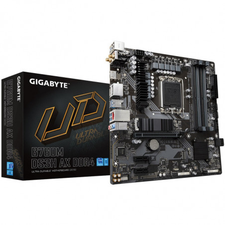 Gigabyte B760M DS3H AX DDR4 Intel LGA 1700 m-ATX Motherboard, 4x DDR4 ~128GB, 1x PCI-E x16, 1x PCI-E x1, 2x M.2, 4x SATA, 3x 