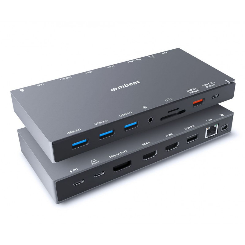 mbeat® 15-in-1 Triple Display USB-C Docking Station 2x HDMI 1x DP 1x 100W PD 3.0 1x USB-C 3.1 Gen2 3x USB 3.0 1x USB 3.1 Gen