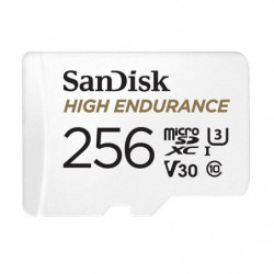 SanDisk High Endurance 256GB microSD 100MB/s 40MB/s 20K hrs 4K UHD C10 U3 V30 -40°C to 85°C Heat Freeze Shock Temperature W