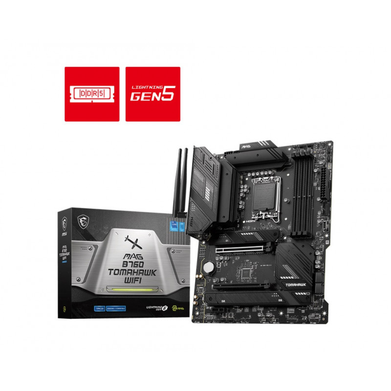MSI MAG B760 TOMAHAWK WIFI ATX Motherboard, 4x DDR5~192GB, 2x PCI-E x 16, 1x PCI-E x 1,  3x M.2, 4x SATA, 4x USB 3.2 , 4x USB