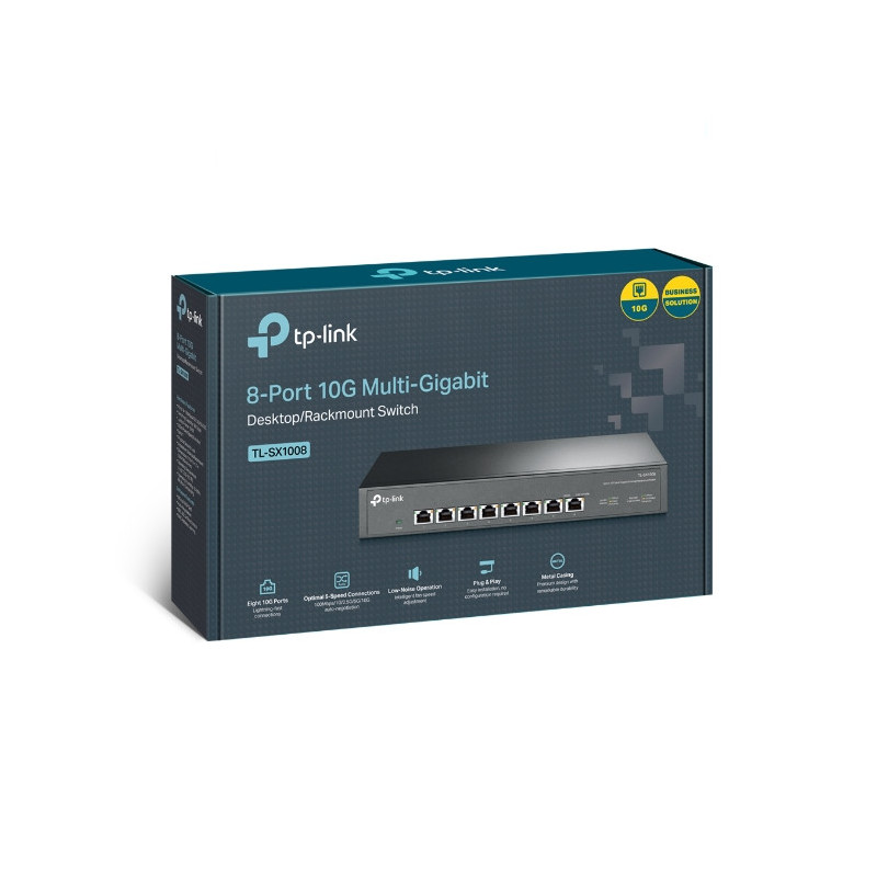 TP-Link TL-SX1008 8-Port 10G Desktop/Rackmount Switch, 160Gbps, Intelligent Fan Noise adjustment, Metal Casing, Plug and Play