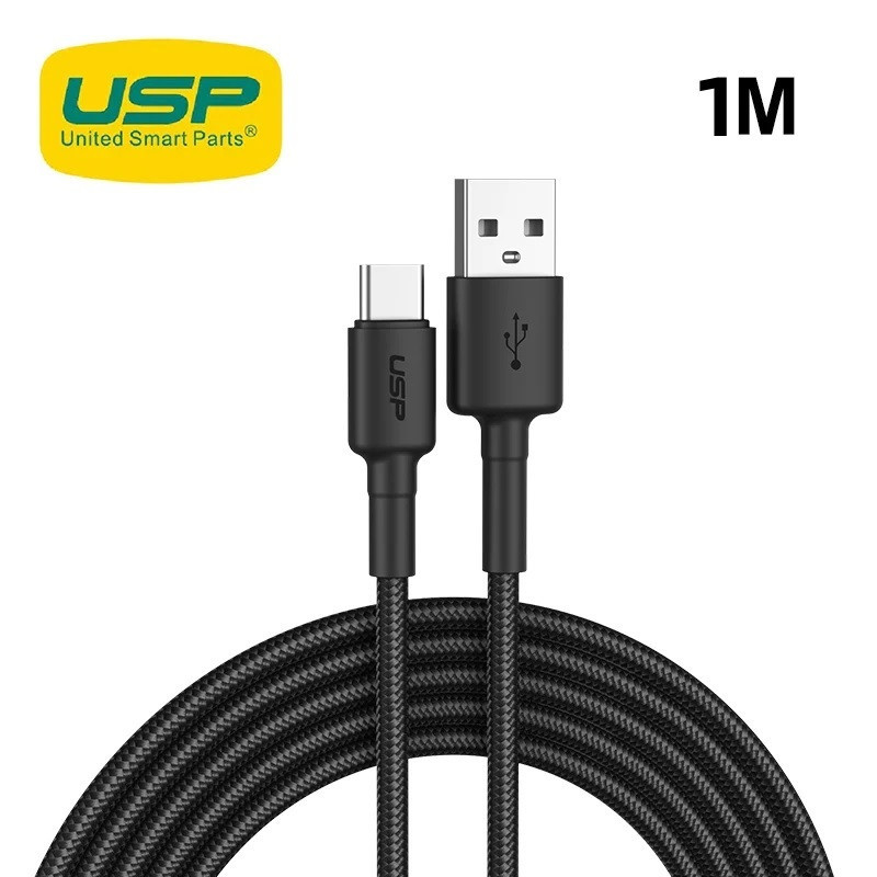 USP BoostUp Braided USB-C to USB-A Cable (1M) Black -3A, Fast Charge, Samsung Galaxy,Apple iPhone,iPad,MacBook,Google,OPPO,No