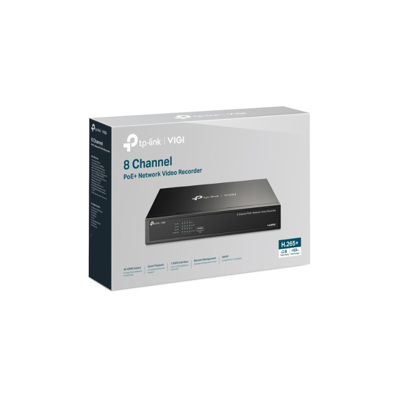 TP-Link VIGI NVR1008H-8P 8 Channel PoE  Network Video Recorder, 53W PoE Budget, H.265 , 4K Video Output & 16MP Decoding Capac