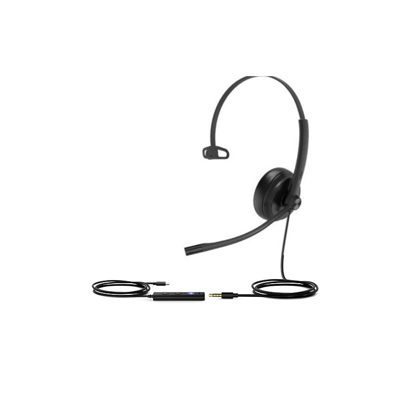 Yealink TEAMS-UH34SE-M-C Teams Certified Wideband Noise Cancelling Headset, USB-C and 3.5mm Jack, Controller with Teams Butto
