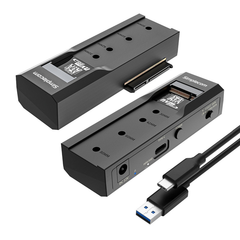 (LS)Simplecom SA536 USB to M.2 and SATA 2-IN-1 Adapter for 2.5'/3.5' HDD & NVMe/SATA M.2 SSD with Power Supply USB 3.2 Gen2 1