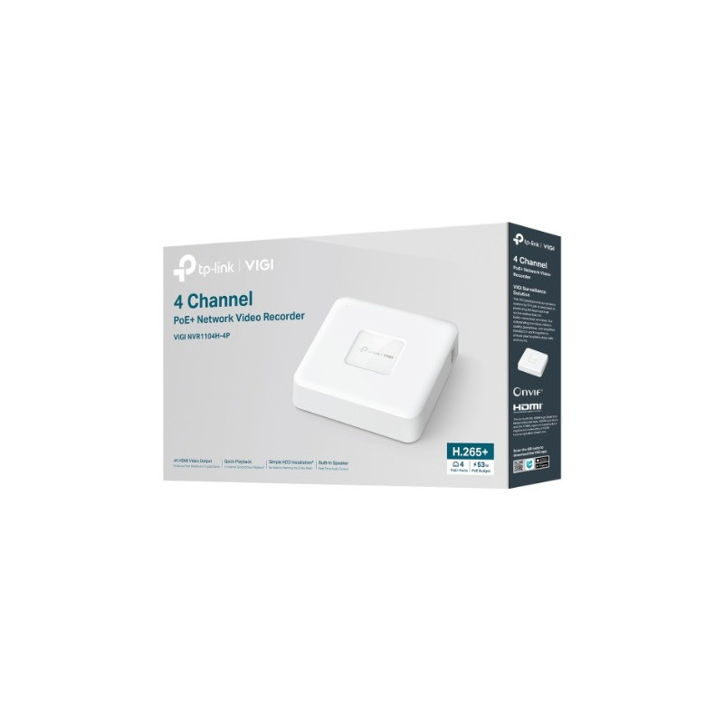 TP-Link VIGI NVR1104H-4P 4 Channel PoE  Network Video Recorder, 24/7 Continuous Recording, 4K HDMI Video Output & 16MP Decodi