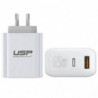 USP 65W Dual Port GaN Fast Wall Charger - White, 1xUSB-C(45W PD), 1xUSB-A(18W QC 3.0), Intelligent PPS Technology, 5 Years Wa