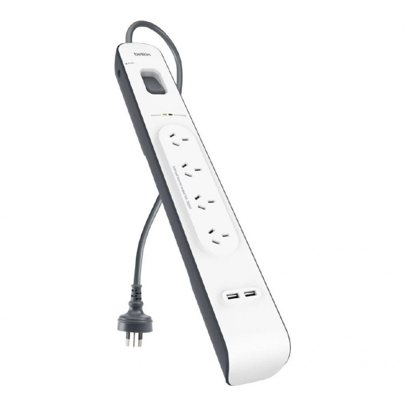 Belkin SurgePlus 4-Outlet Surge Protector With 2x USB Port 2.4 Amp (BSV401au2M) - Heavy Duty 2M Power Cord, 525 Joules, $2000