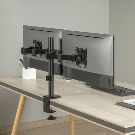 Brateck Dual-Monitor Steel Articulating Monitor Mount Fit Most 17'-32' Monitor Up to 20KG VESA 75x75,100x100(Black)(LS)