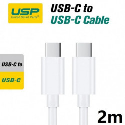 USP USB-C to USB-C Mini Cable (2M) - White, 3A (60W), Fast Charge, High Performance, Samsung Galaxy,Apple iPhone,iPad,MacBook