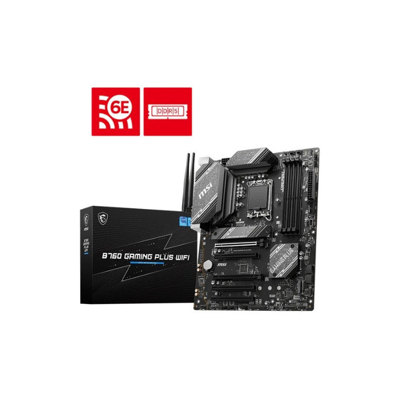 MSI B760 GAMING PLUS WIFI  ATX Motherboard, 4x DDR5~192GB, 5x PCI-E x 16, 2x M.2, 4x SATA, 2x USB 3.2 , 4x USB 2.0  1 USBx C