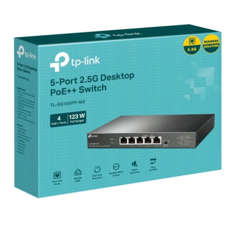 TP-Link TL-SG105PP-M2 5-Port 2.5G Desktop Switch with 4-Port PoE  , 4× 2.5G PoE   Ports, 1x 2.5G Non-PoE Port, PoE Auto Reco