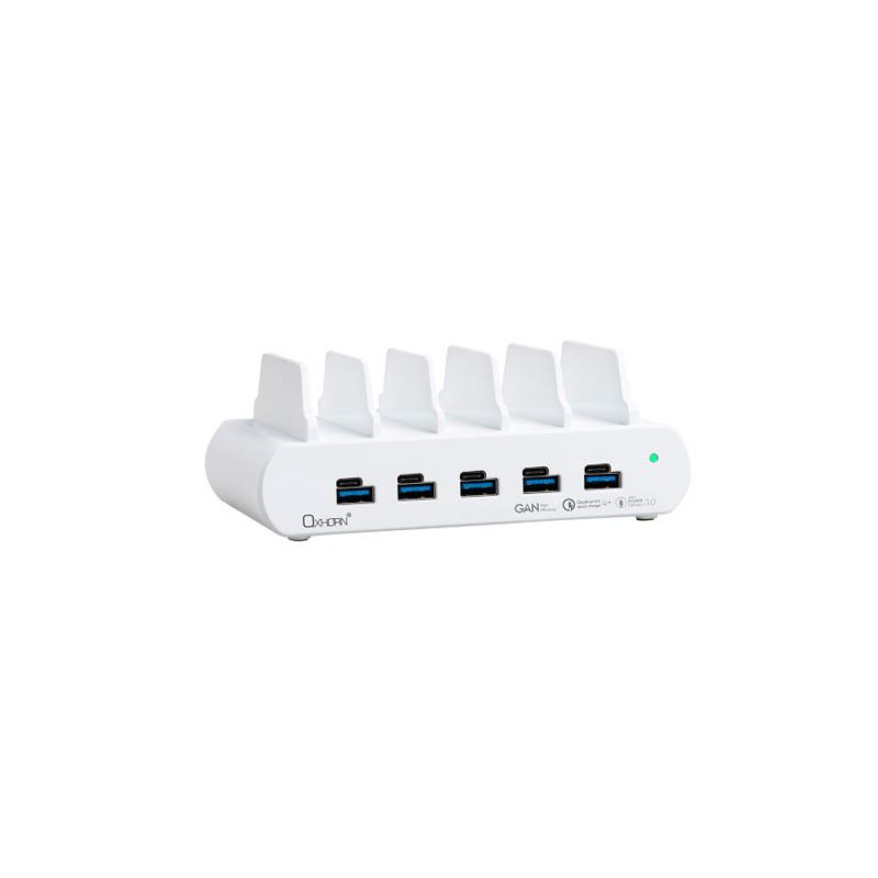 Oxhorn PoverDelivery150W 5 Port (A C) Fast Charging Dock with build-in rack5 Port USB-A USB-C PD3.0 QC4.0 PPS 100-240V AC inp