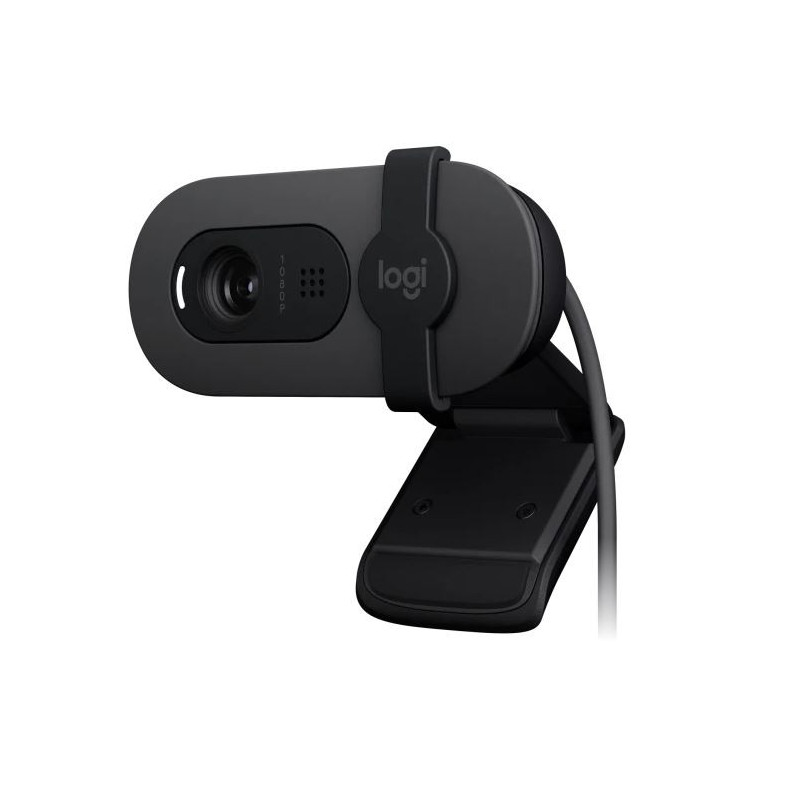Logitech Brio 100 Full HD 1080p webcam with auto-light balance, integrated privacy shutter, and built-in mic