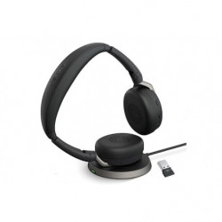 Jabra Evolve2 65 Flex MS Stereo Bluetooth Headset, Link380a USB-A Dongle & Wireless Charging Stand Foldable Design, 2Yr Warra