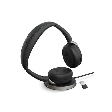 Jabra Evolve2 65 Flex MS Stereo Bluetooth Headset, Link380a USB-A Dongle & Wireless Charging Stand Foldable Design, 2Yr Warra