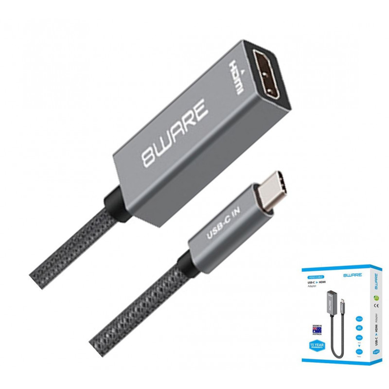 8ware 10cm USB-C to HDMI Male-Female Adapter Converter Cable Retail Pack for PC Laptop iPad  MacBook Pro/Air Surface Dell XPS