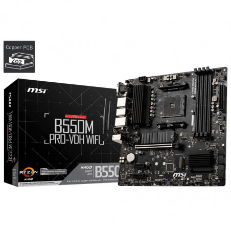 MSI B550M PRO-VDH WIFI Motherboard AMD Ryzen AM4, 4xDDR4, support up to 128GB, 1xPCIe 4.0/3.0 x16 slot, 4xSATA 6Gb, 7xUSB3.2,