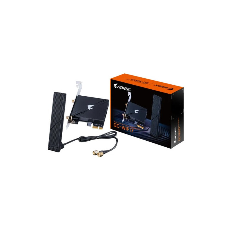 Gigabyte GC-WIFI7 Motherboard, Wi-Fi 7, up to 5800Mbps, up to 320MHz bandwidth support across the 2.4GHz, 5GHz, and 6GHz band