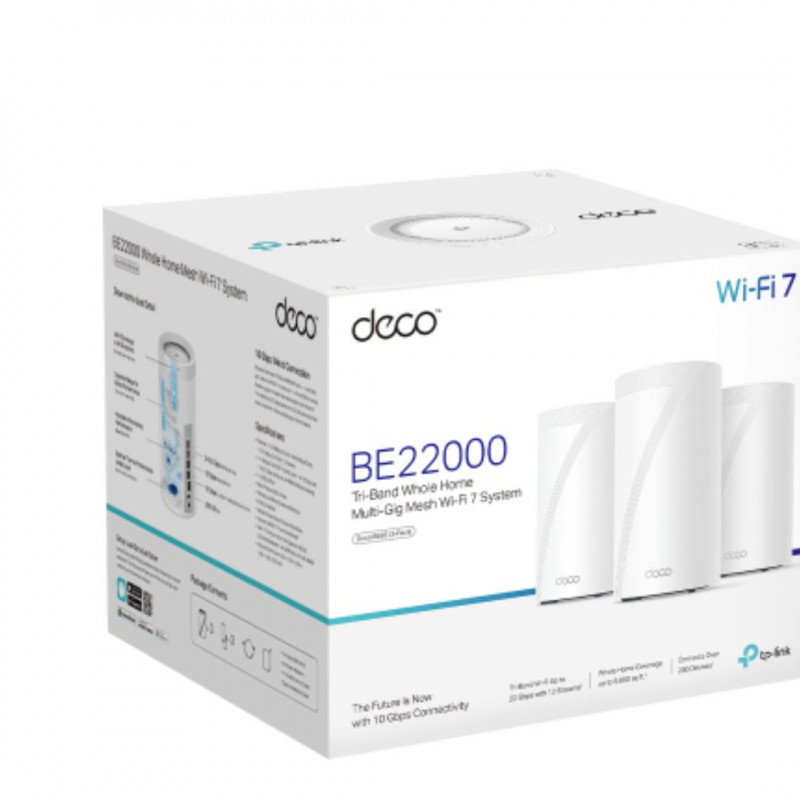 TP-Link Deco BE85(3-pack) BE22000 Tri-Band Whole Home Mesh Wi-Fi 7 System (WIFI7) 1376 Mbps at 2.4 GHz   8640 Mbps at 5 GHz  