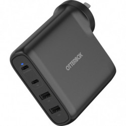 OtterBox 100W Four Port USB-C (Type I) PD Fast GaN Wall Charger - Black (78-81355), Dual USB-C (100W 18W), Dual USB-A (12W), 