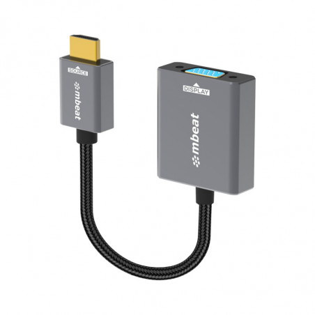 mbeat® Tough Link HDMI to VGA Adapter  HDMI Support Version: 2.1  Cable Length: 15cm  Up to 1080p@60Hz (1920×1080).Package 