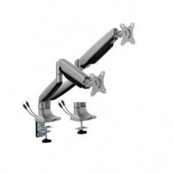 Brateck LDT82-C024UC Dual Screen Heavy-Duty Gas Spring Monitory Arm with USB Ports For most 17'~35' Monitors, Matte Silver (L