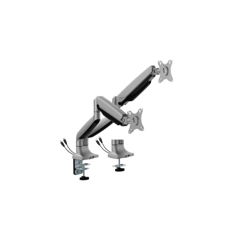 Brateck LDT82-C024UC Dual Screen Heavy-Duty Gas Spring Monitory Arm with USB Ports For most 17'~35' Monitors, Matte Silver (L