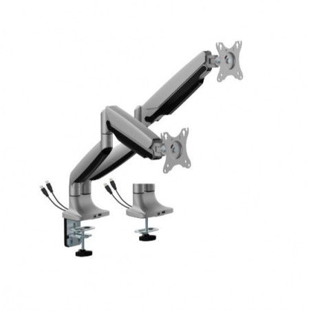 Brateck LDT82-C024UC Dual Screen Heavy-Duty Gas Spring Monitory Arm with USB Ports For most 17'~35' Monitors, Matte Silver (L