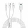 Pisen 3-in-1 USB-A to Lightning   USB-C   Micro-USB Cable (1.2M) White - 6A Superfast, Samsung Galaxy,Apple iPhone,iPad,MacBo