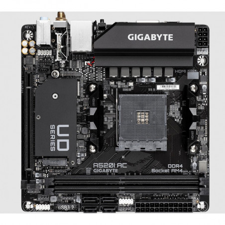 Gigabyte A520I AC AMD A520 Mini-ITX Ultra Durable Motherboard with Direct 6 Phases Digital VRM, Onboard Intel 802.11ac WIFI, 