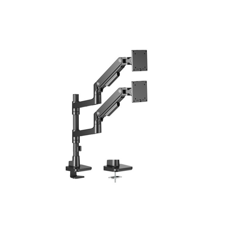 Brateck LDT81-C024P-B Noteworthy Pole-Mounted Heavy-Duty Gas Spring Dual Monitor Arm Fit Most 17'-49' Monitor Fine Texture Bl
